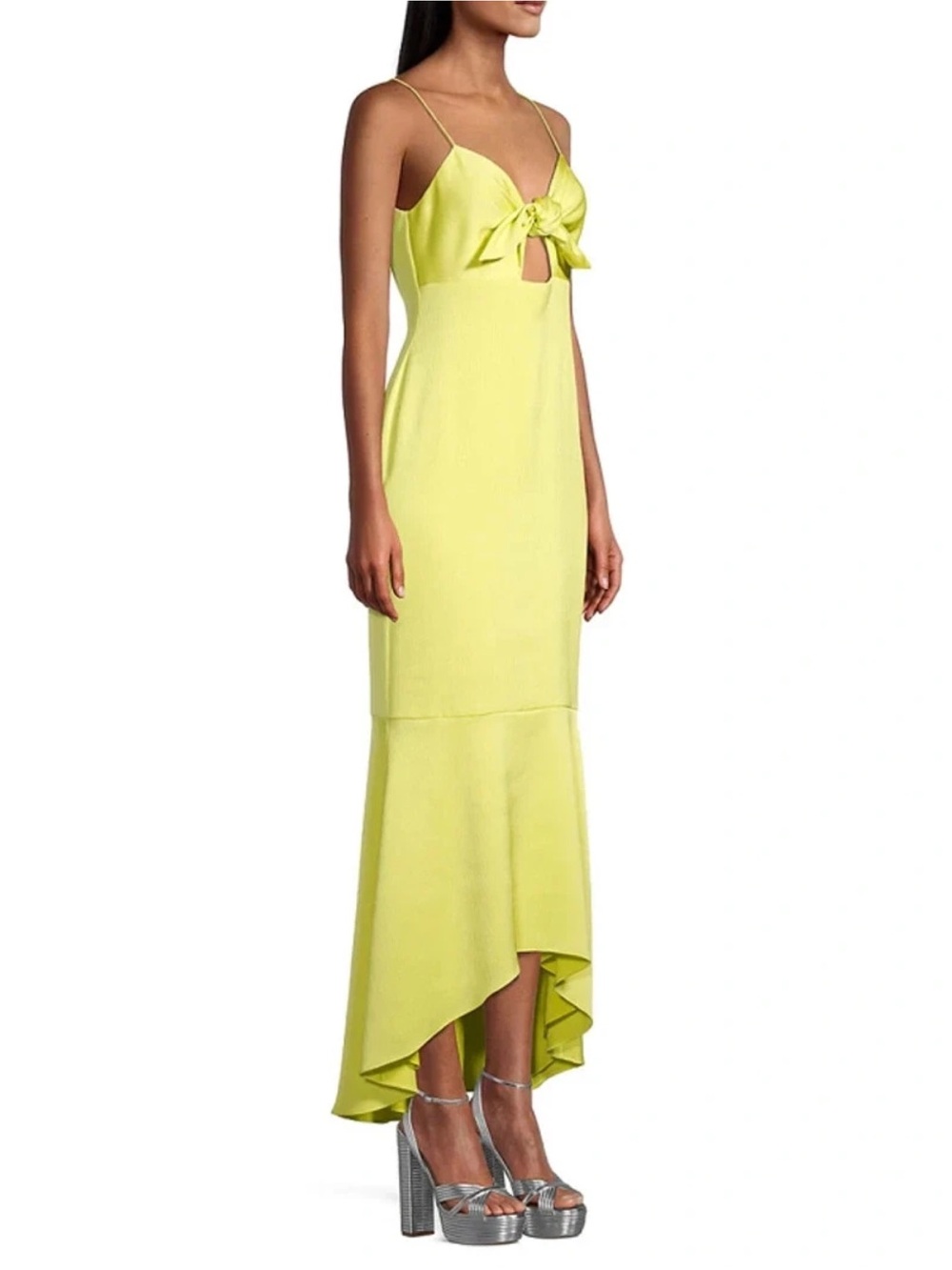 Aidan Mattox Chartreuse Tie-Front Slip Dress - Picture 4 of 6